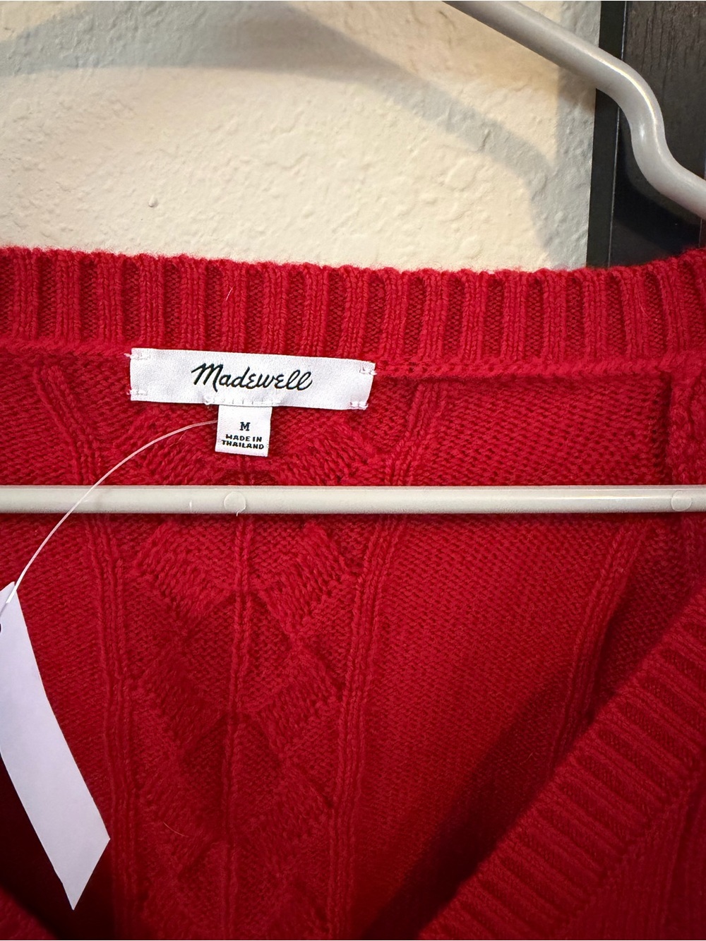 Madewell Cherry Red V-Neck Cable Knit Sweater - Picture 6 of 8